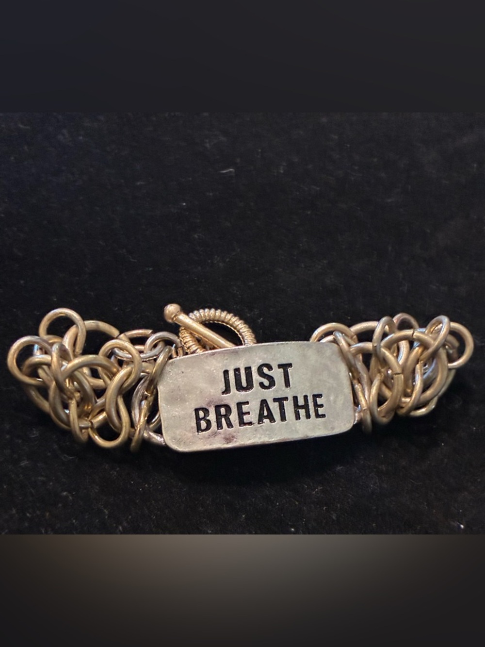 Inspirational "Just Breathe" Silver Tone (in some light gold) Bracelet @size 6 - Picture 2 of 10